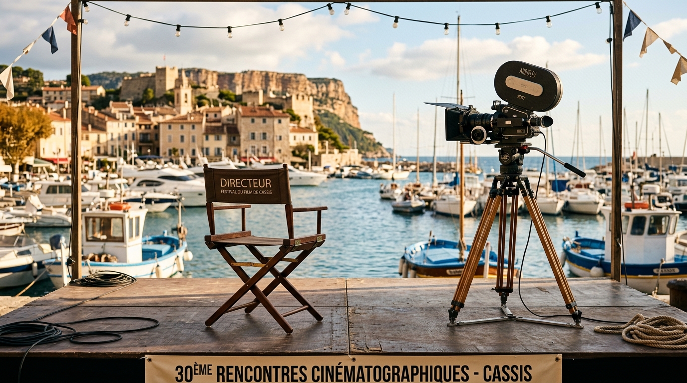 Fauteuil de réalisateur et caméra près d'un port