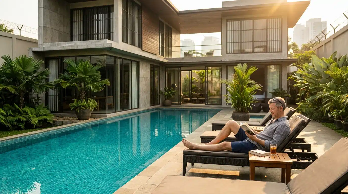 Piscine de luxe dans un logement de détenus à Jakarta