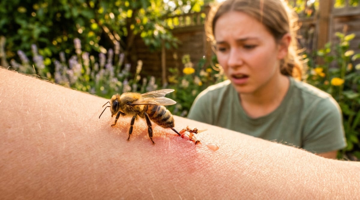 Abeille ouvrière après une piqûre sur l'avant-bras