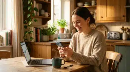 Femme vérifiant son relevé bancaire sur son smartphone