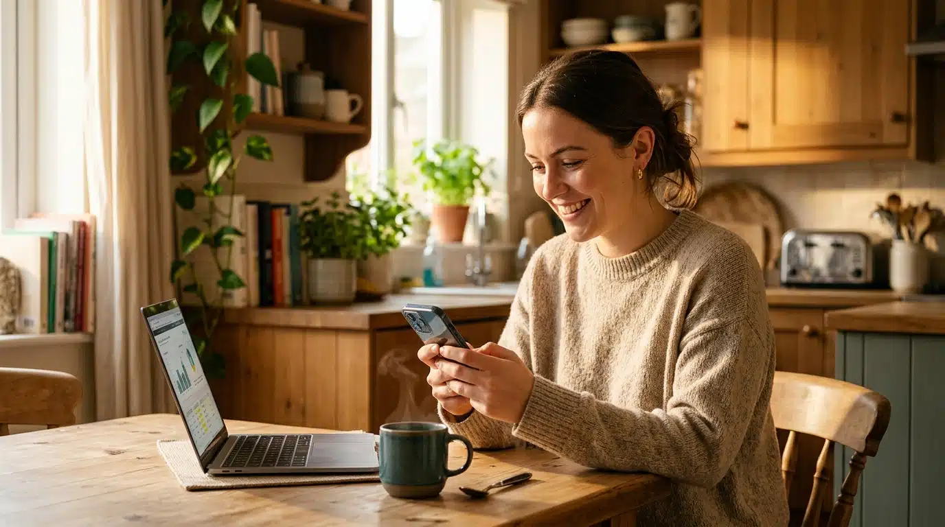Femme vérifiant son relevé bancaire sur son smartphone