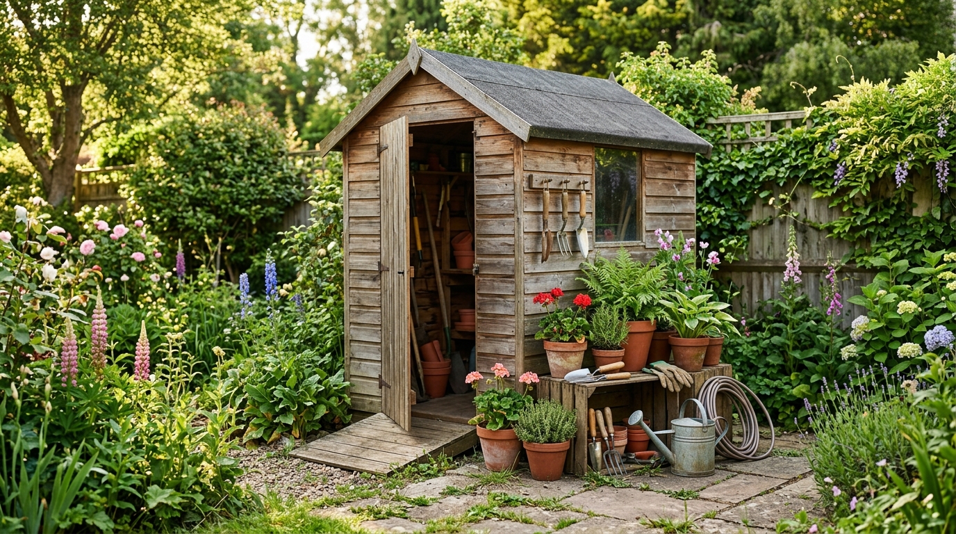 Petit abri de jardin en bois avec toit en pente