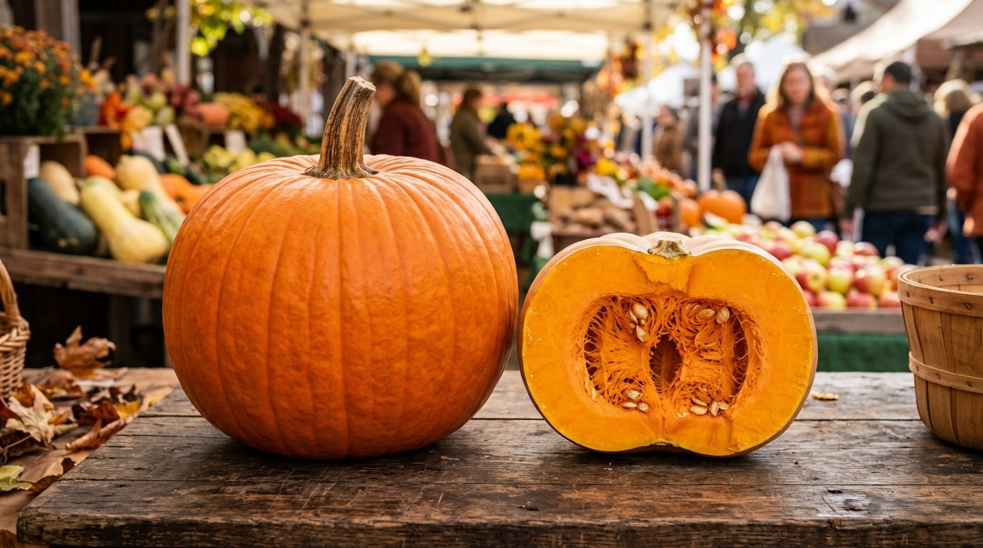Citrouille d'Halloween géante face à un potiron de cuisine