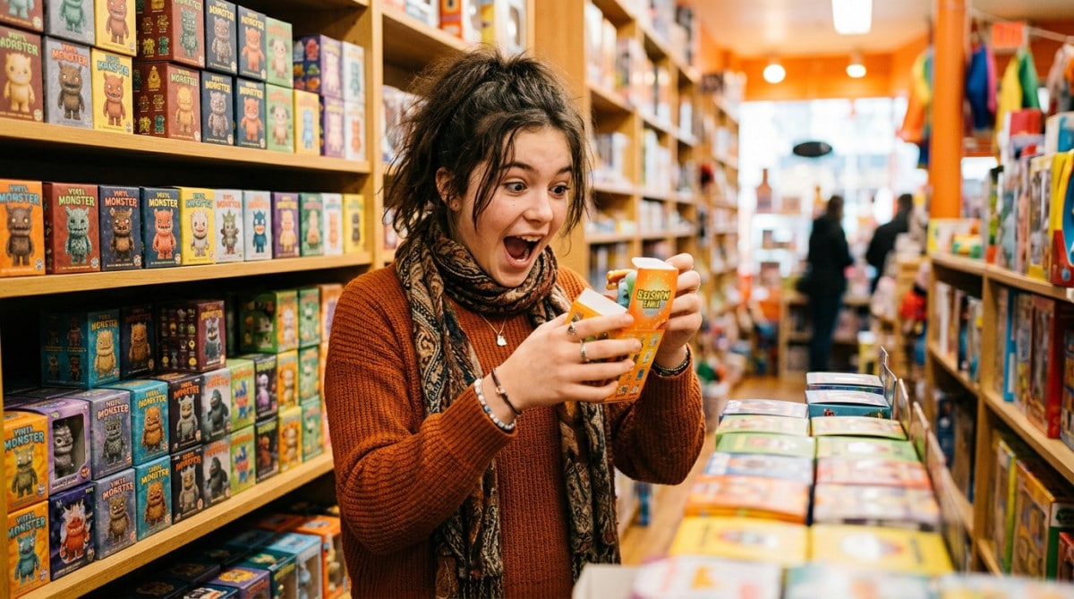 Adolescent surpris en ouvrant une boîte mystère de figurine
