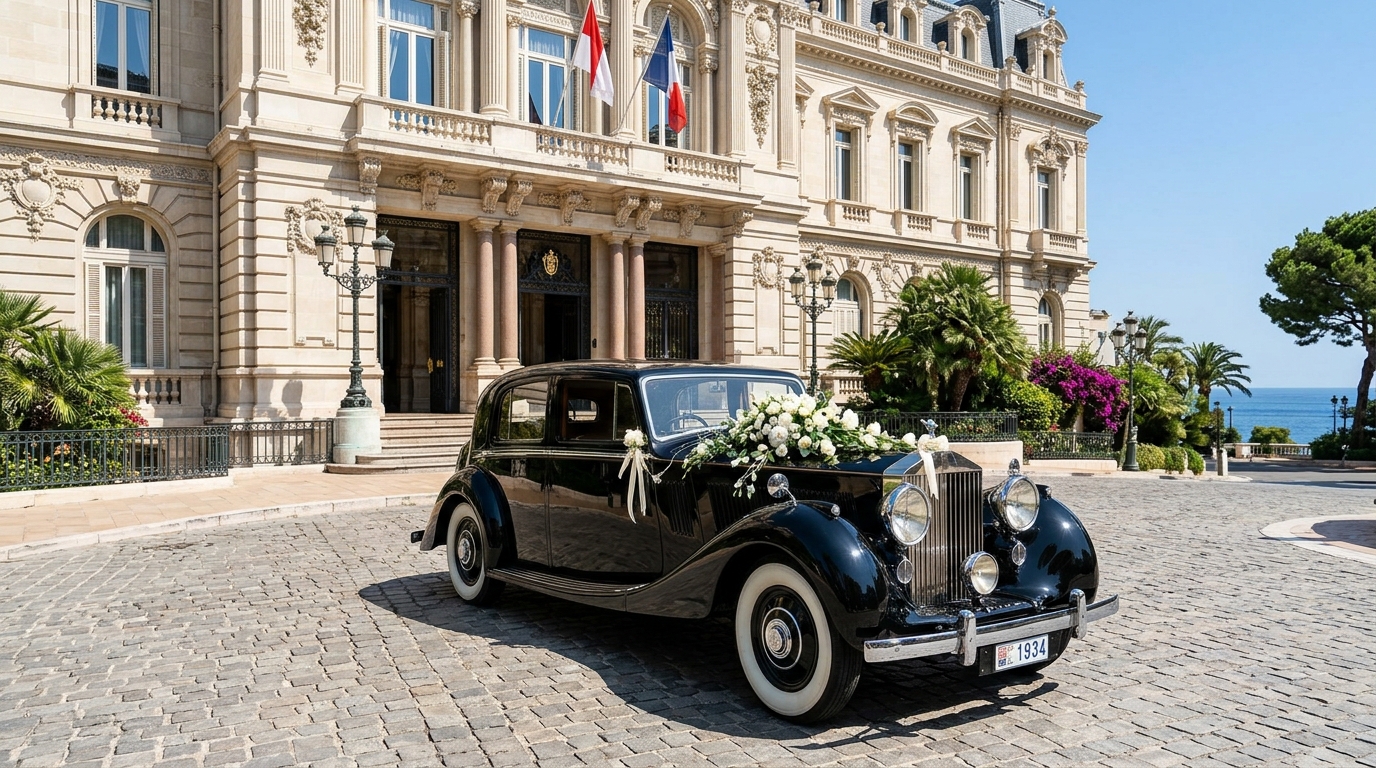 Rolls-Royce Phantom devant la mairie de Monaco, rappel du mariage de juin 2014
