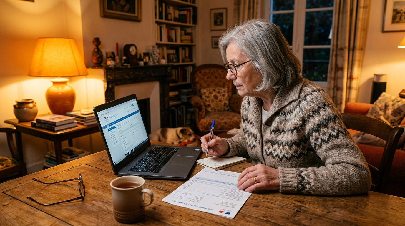 Retraitée consultant son compte d'impôts sur ordinateur