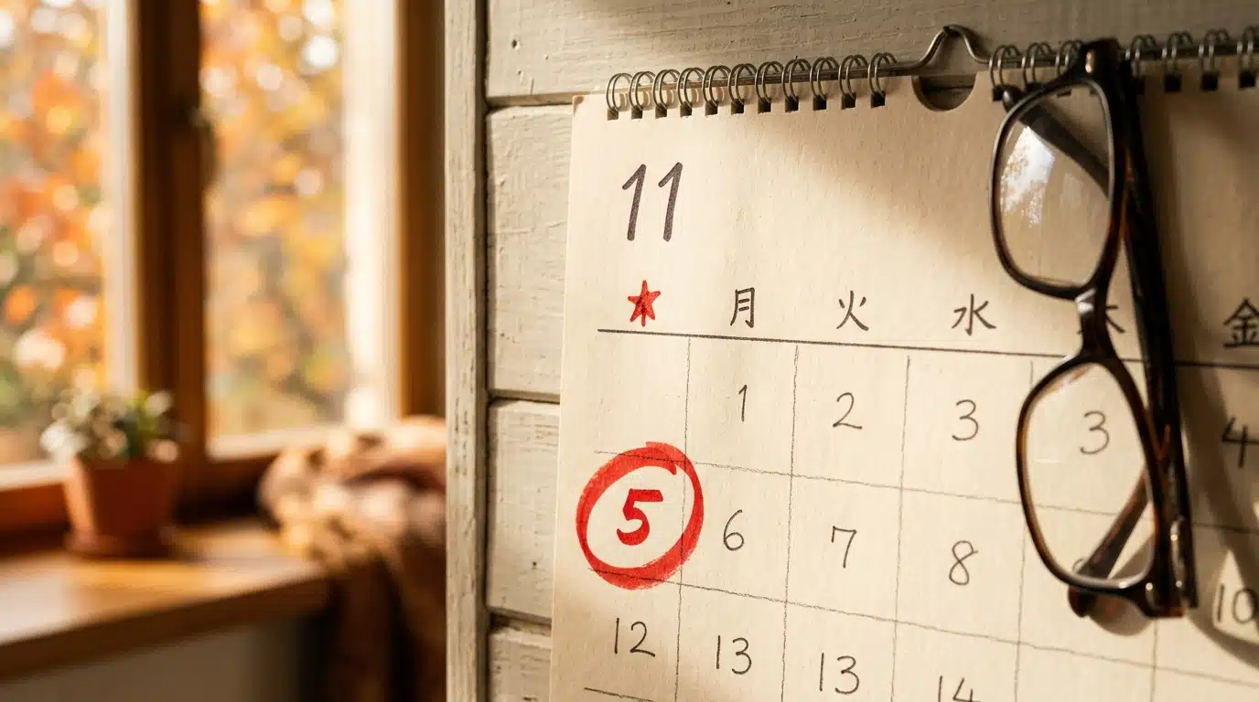 Calendrier avec un dimanche de novembre entouré au feutre rouge