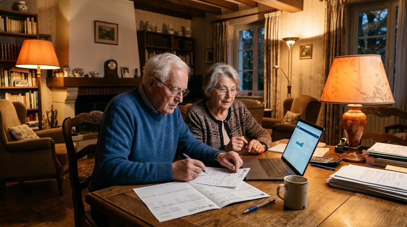 Couple de retraités examinant leurs relevés bancaires