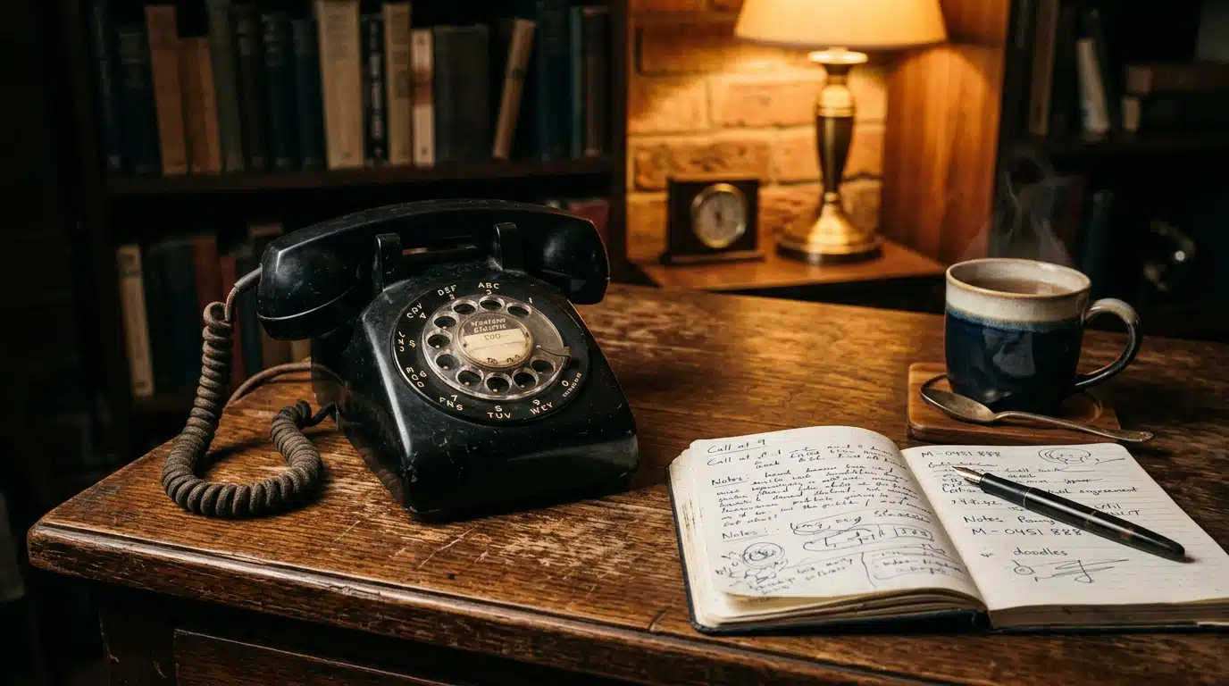 Téléphone d'écoute posé sur un bureau, symbole de l'engagement d'Anémone à SOS Détresse Amitié