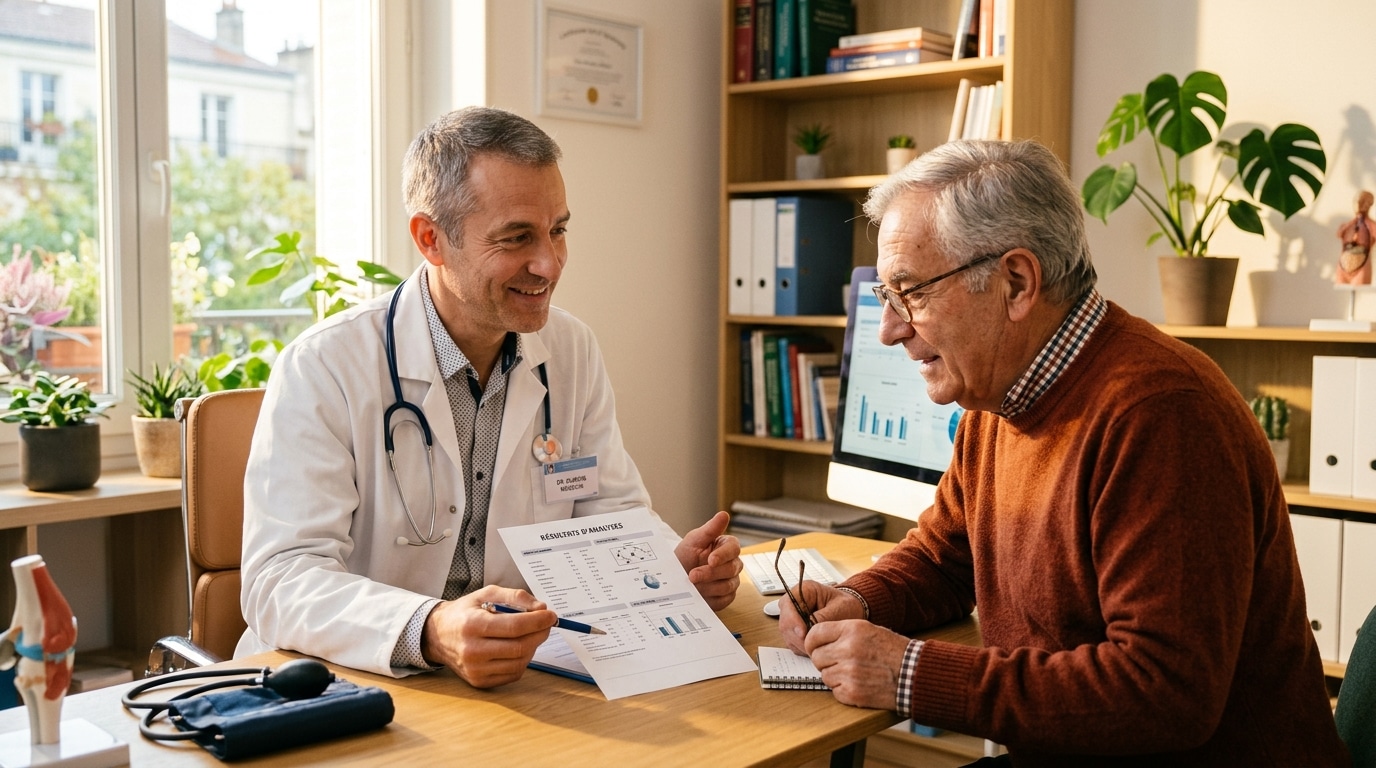 Médecin expliquant un bilan sanguin à un patient