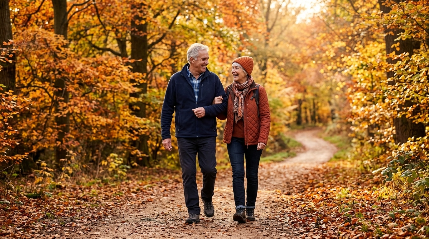 Couple de seniors marchant dans la nature