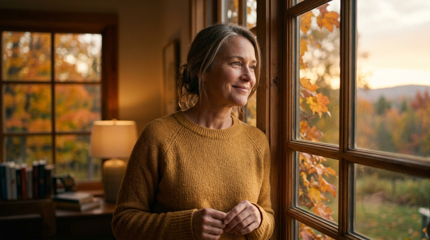Portrait d'une personne sereine au crépuscule d'automne