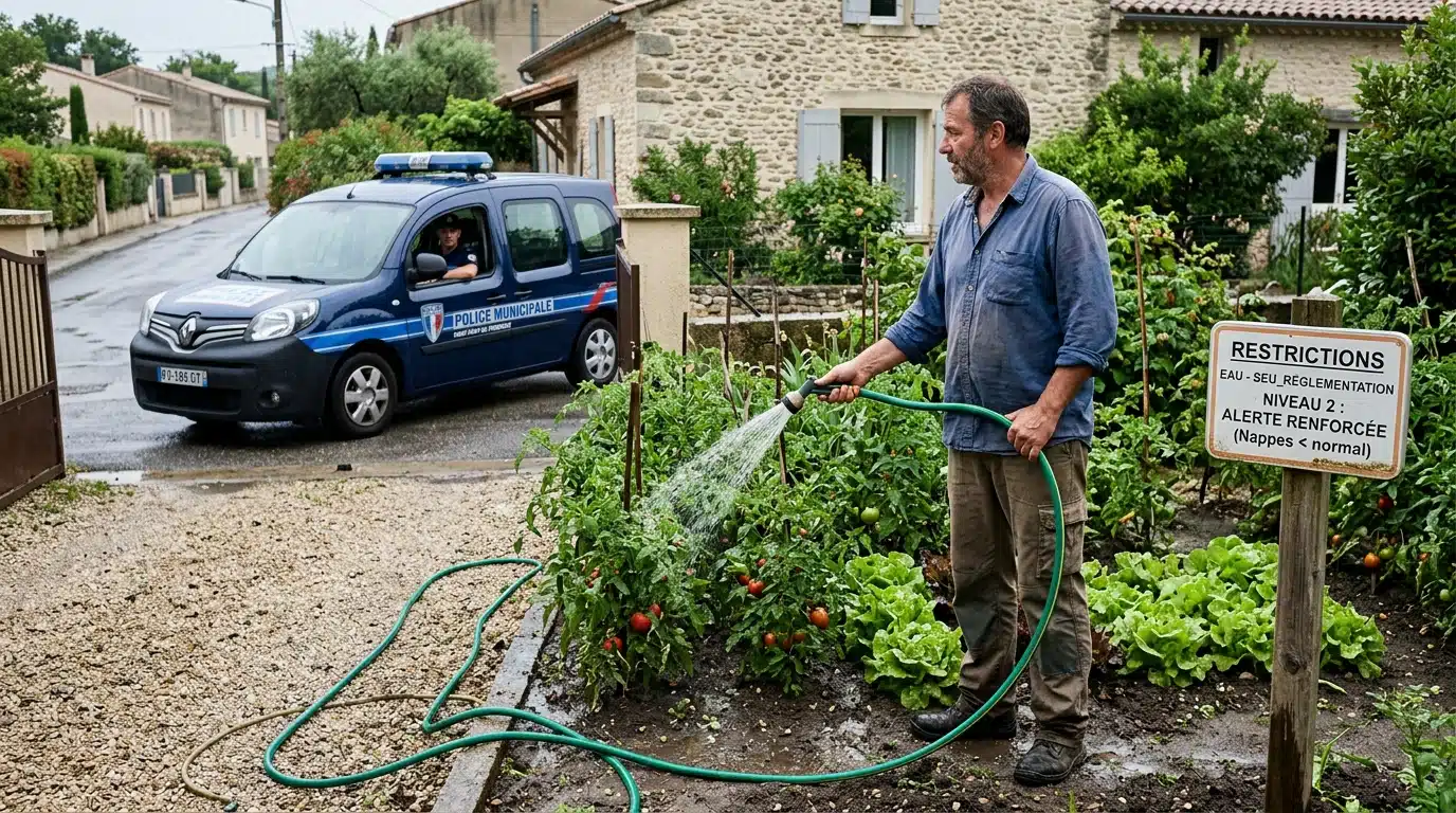Après une semaine d'averses, je ressors le tuyau d'arrosage : la police municipale passe, et les nappes sont à 2 sur 3 sous la normale