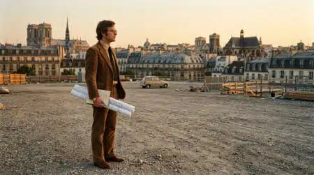 Architecte devant un ancien parking du plateau Beaubourg en 1970