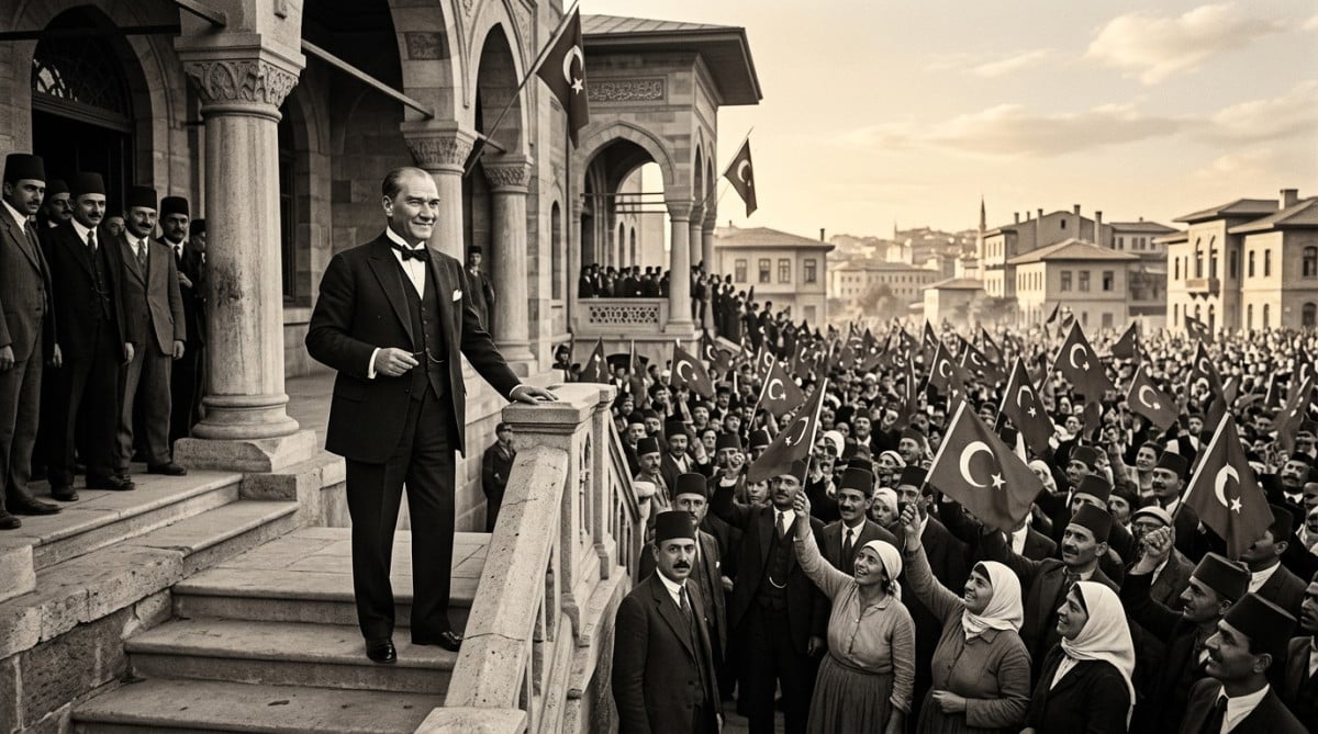 Atatürk proclamant la République de Turquie à Ankara
