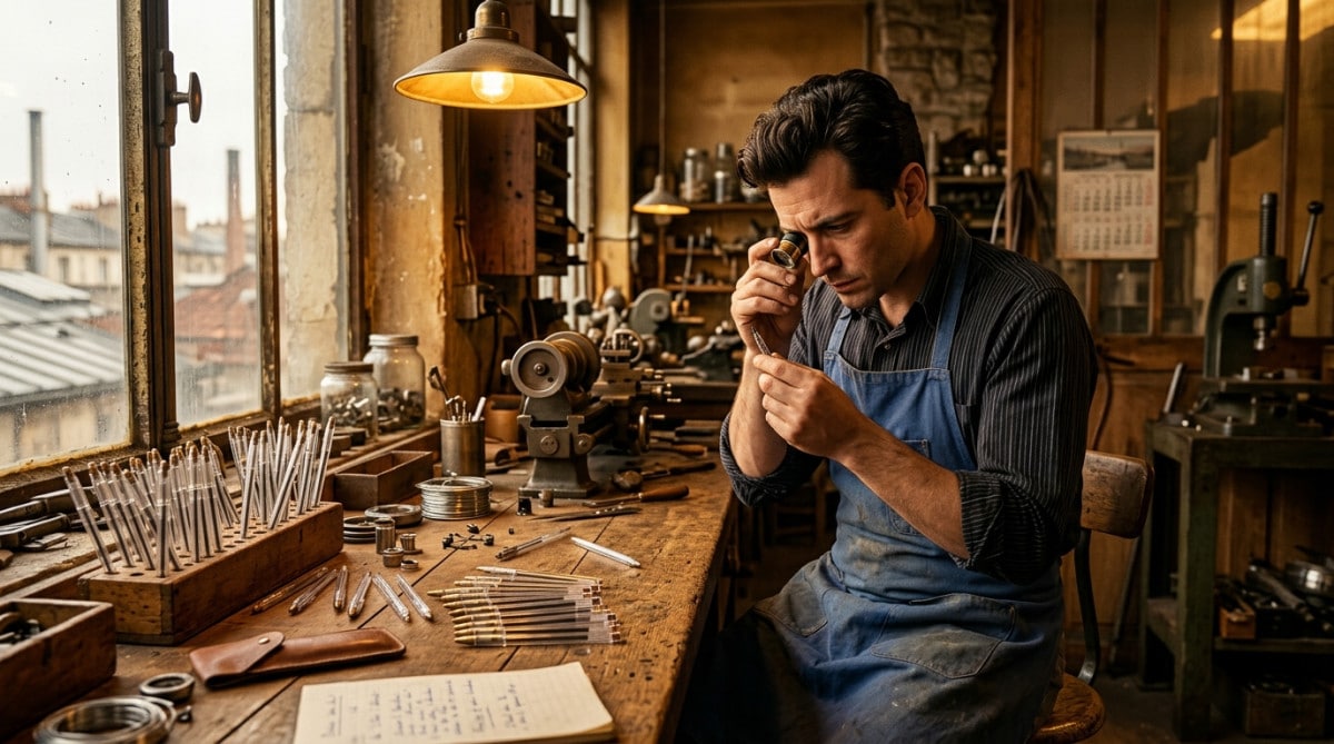 Atelier de Clichy dans les années 1950 avec un artisan