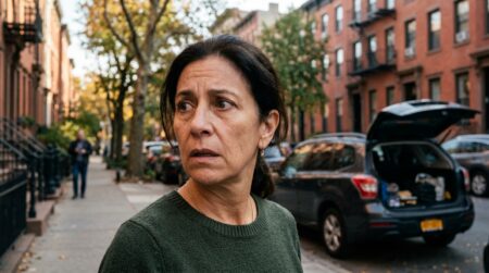 Témoin anonyme au visage choqué dans une rue new-yorkaise