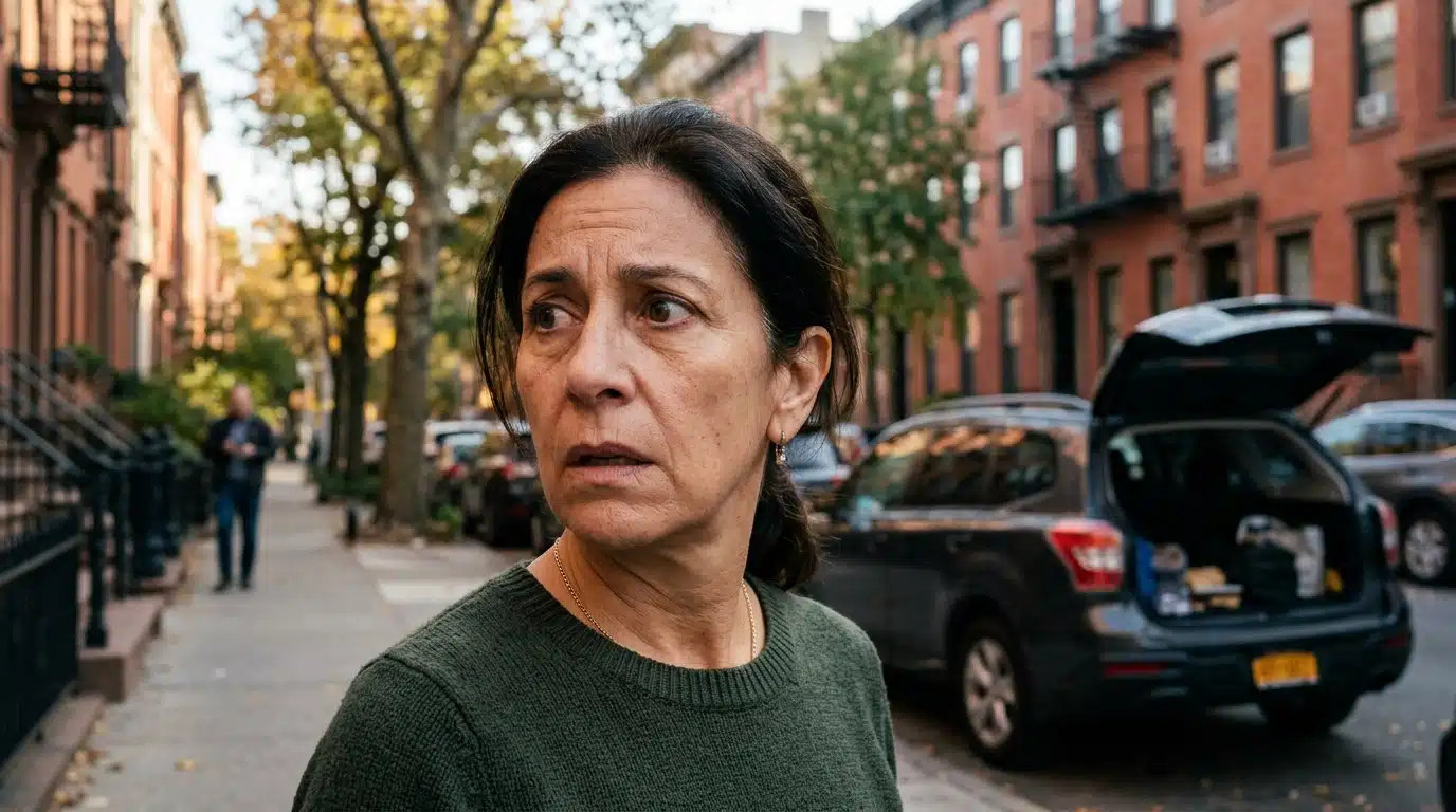Témoin anonyme au visage choqué dans une rue new-yorkaise