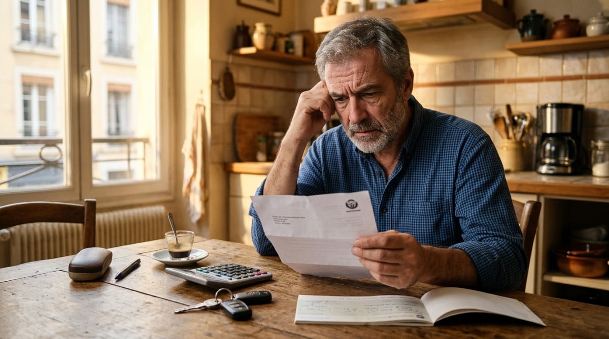 Automobiliste inquiet devant sa lettre d'augmentation d'assurance
