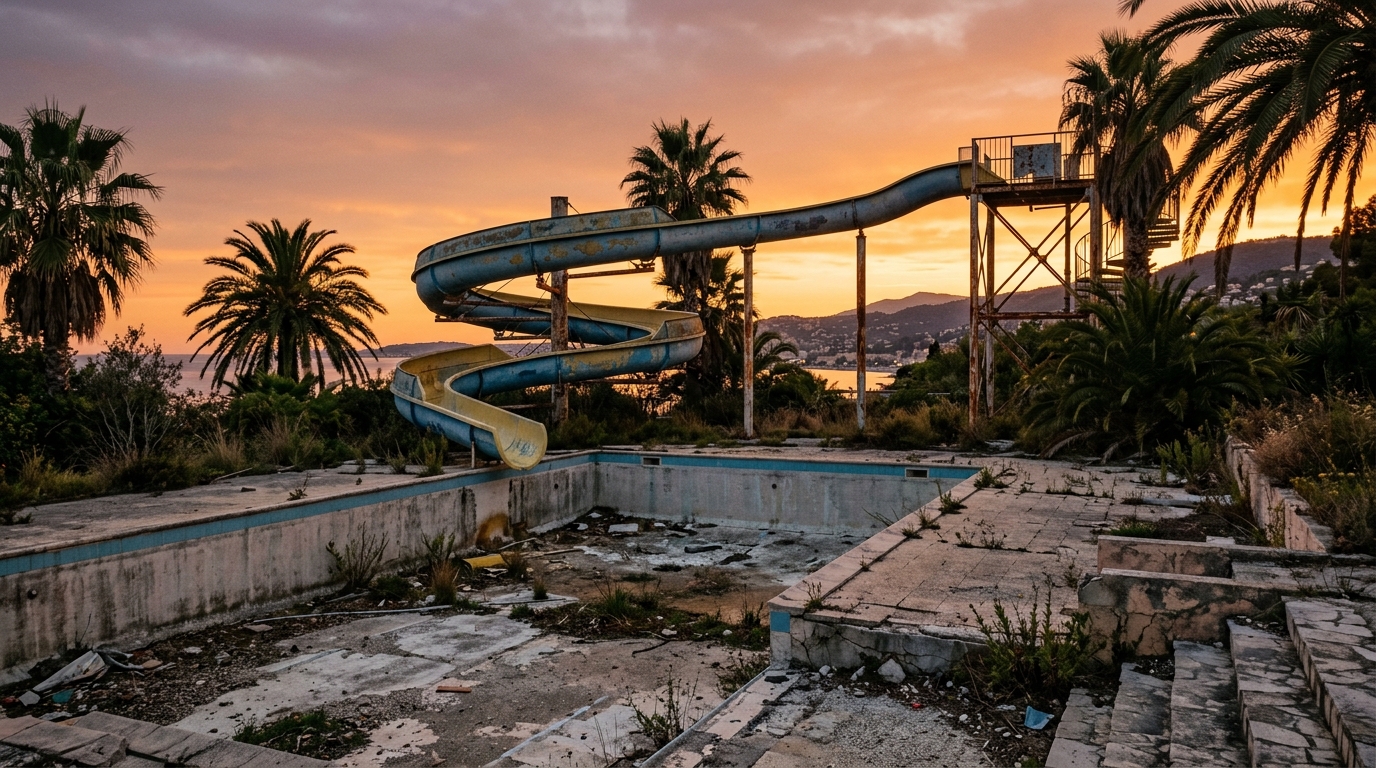 Toboggan aquatique abandonné sur la Côte d'Azur