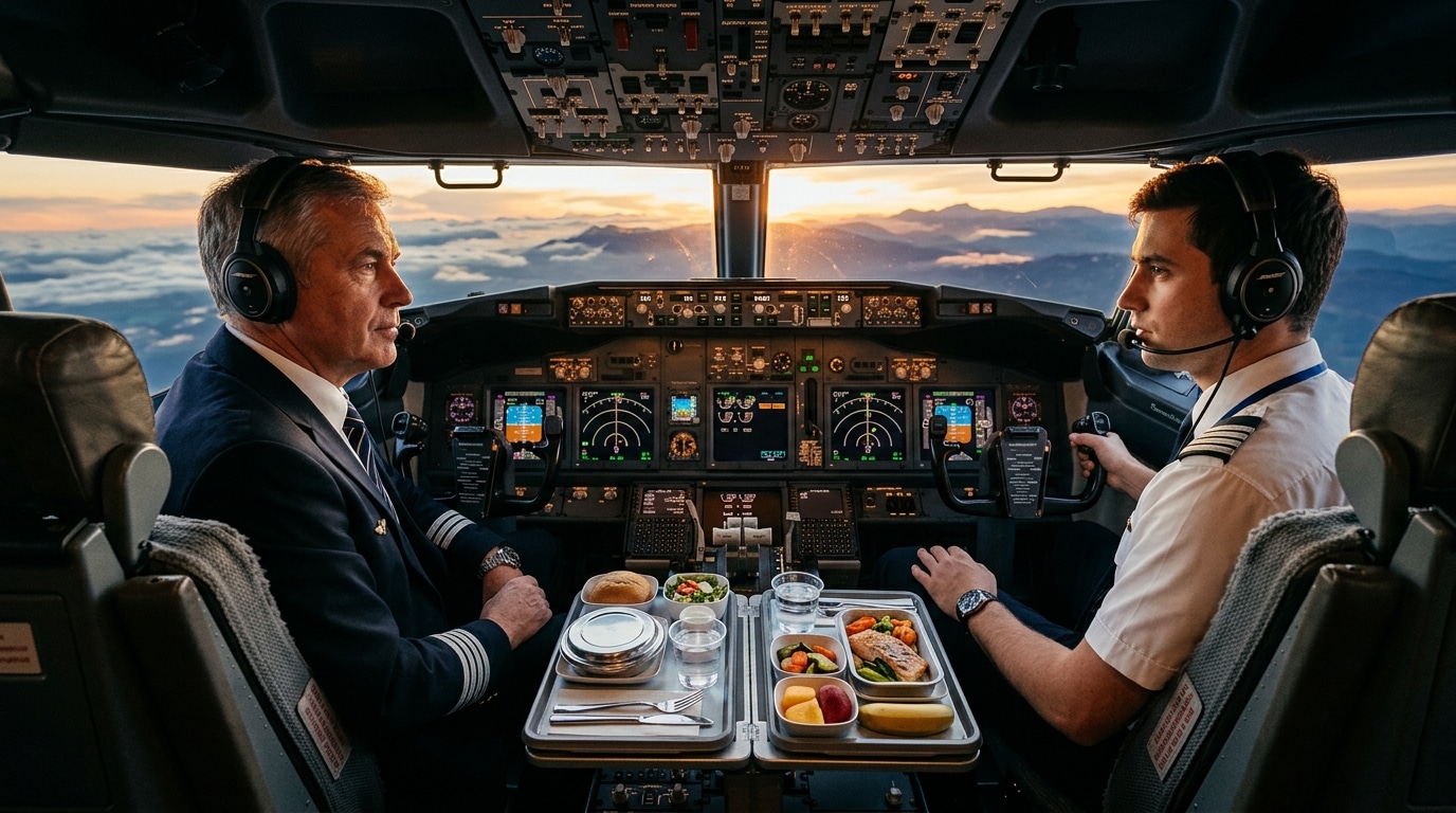 Pilotes avec deux repas différents dans le cockpit
