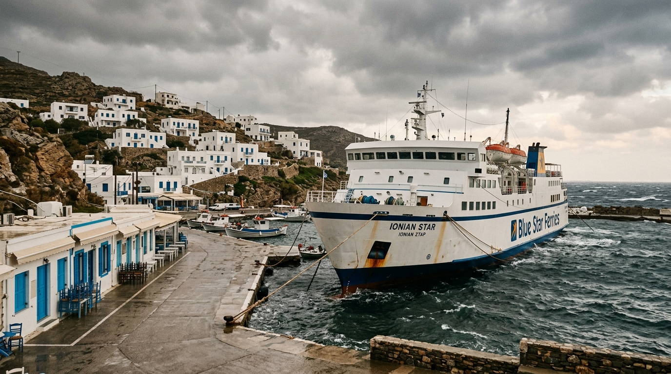 Ferry amarré au port par temps venteux