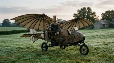 Avion à vapeur du XIXe siècle aux ailes de chauve-souris