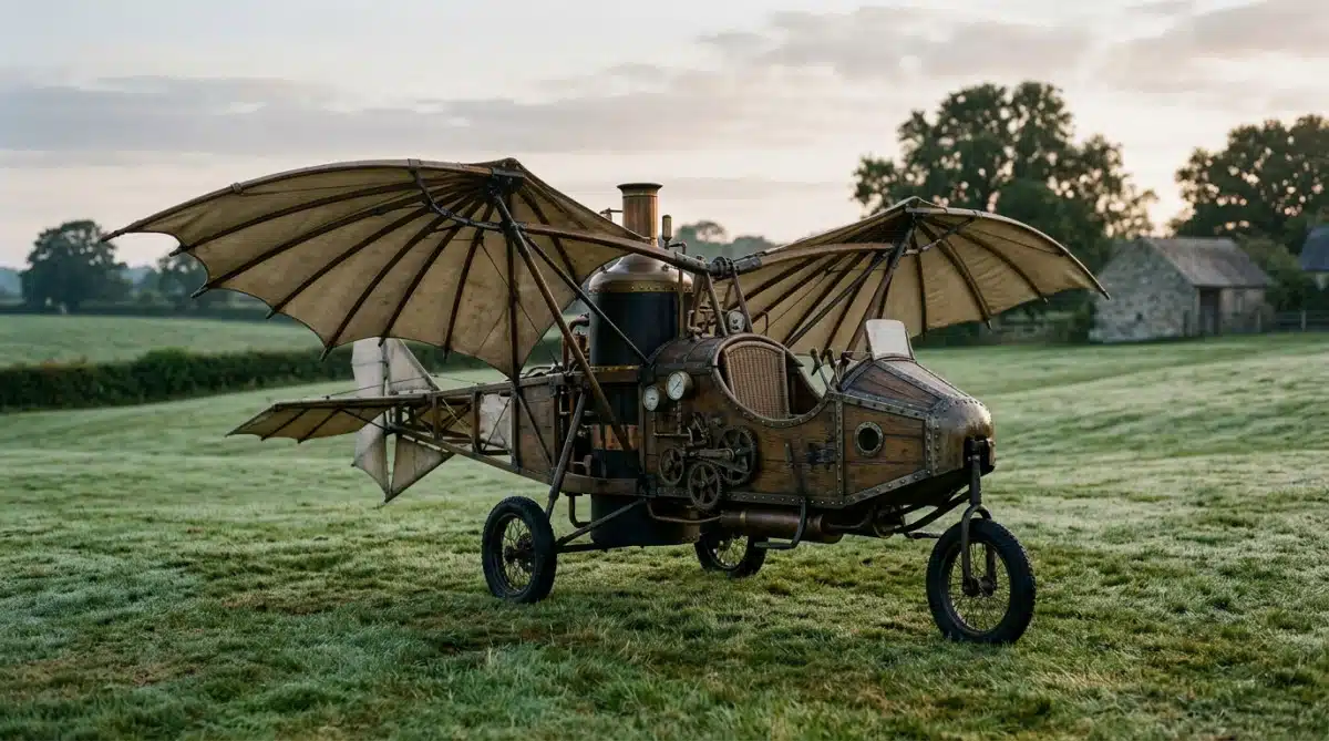 Avion à vapeur du XIXe siècle aux ailes de chauve-souris