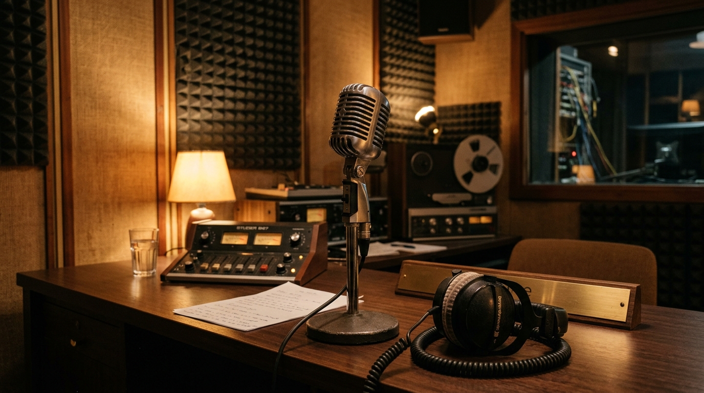 Micro vintage dans un studio de radio chaleureux