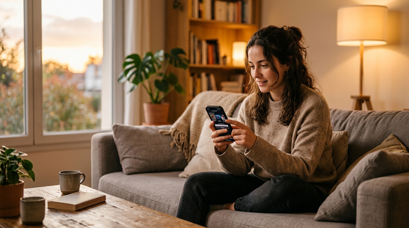 Femme qui résilie un abonnement sur son smartphone