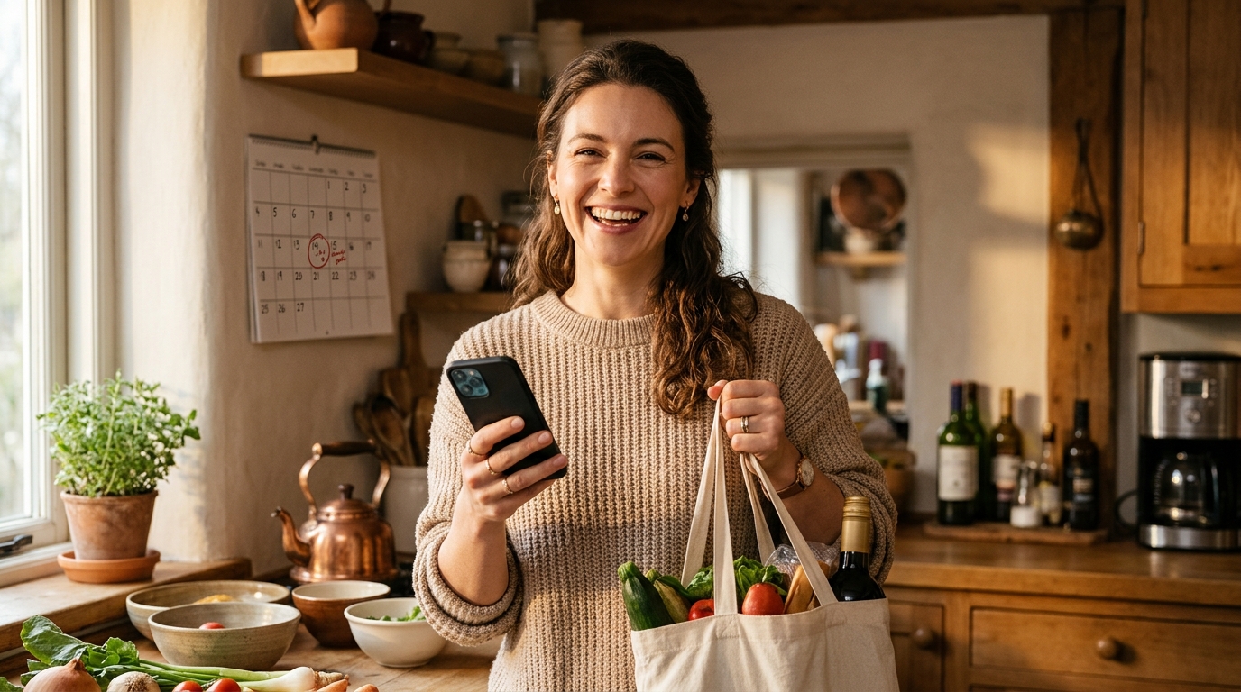 Femme souriante prête pour les offres du Black Friday