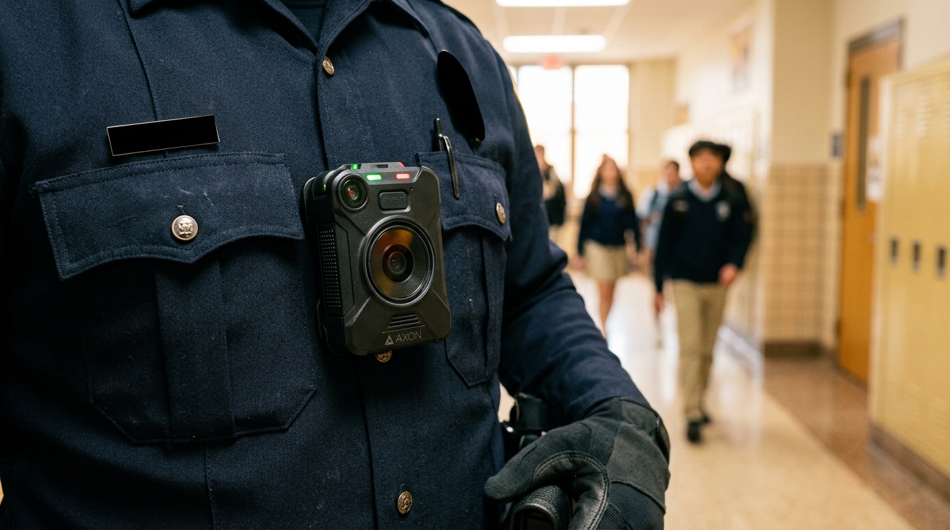Caméra-piéton fixée sur l'uniforme d'un policier