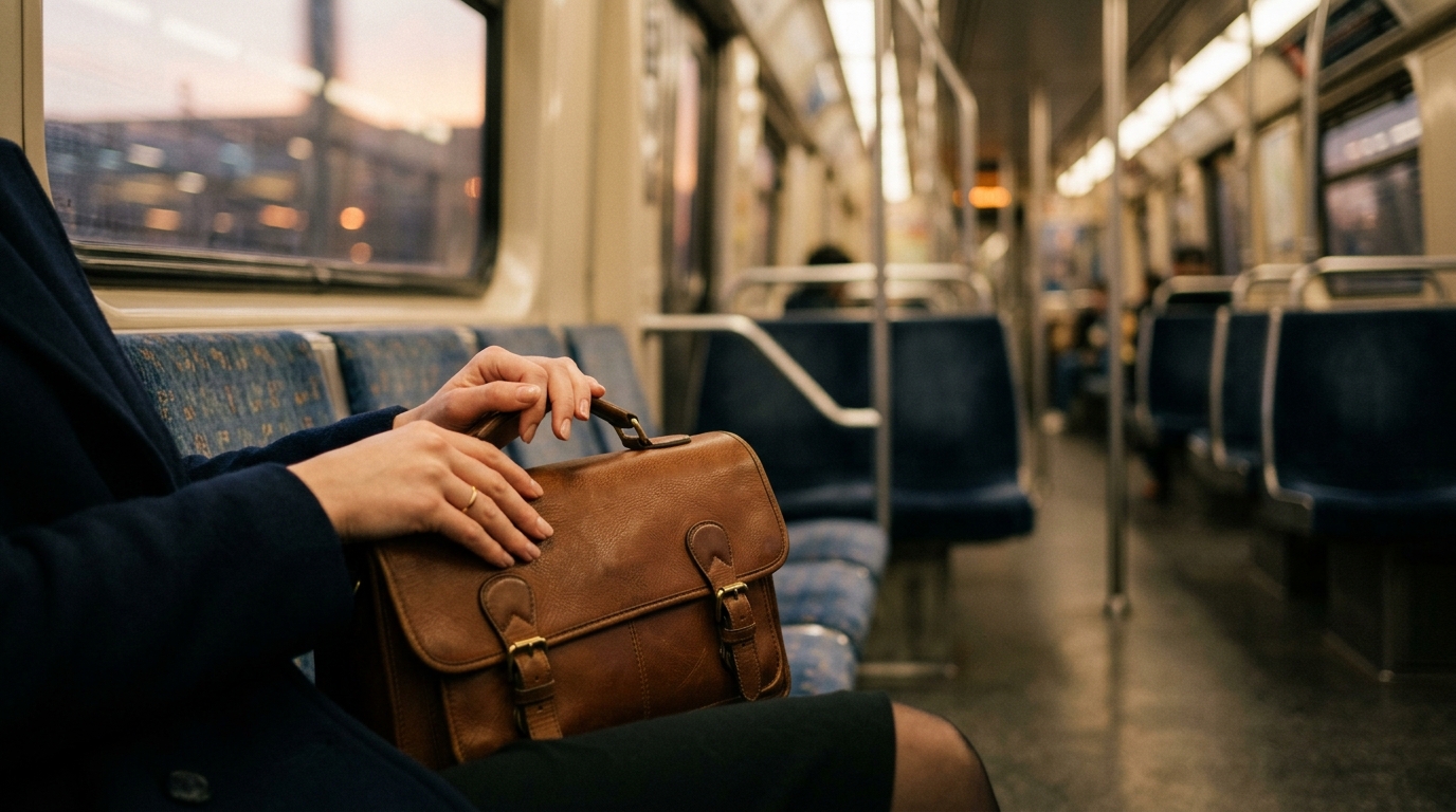 Mains tenant un sac dans un métro presque vide