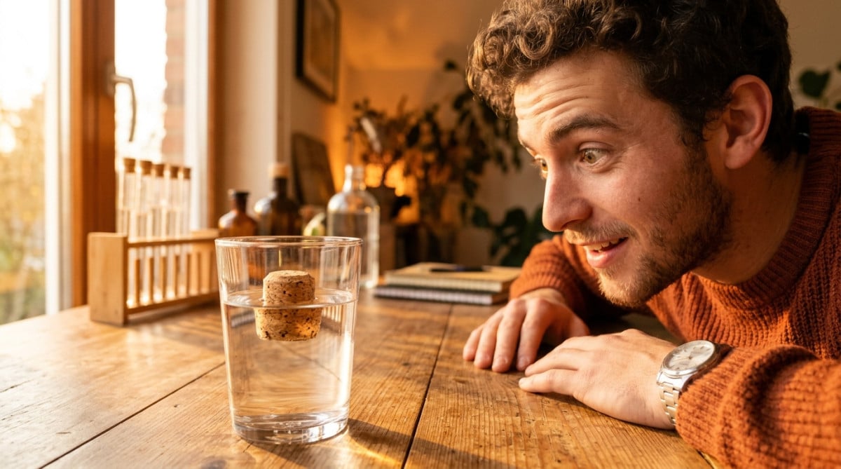 Bouchon de liège flottant dans un verre d'eau