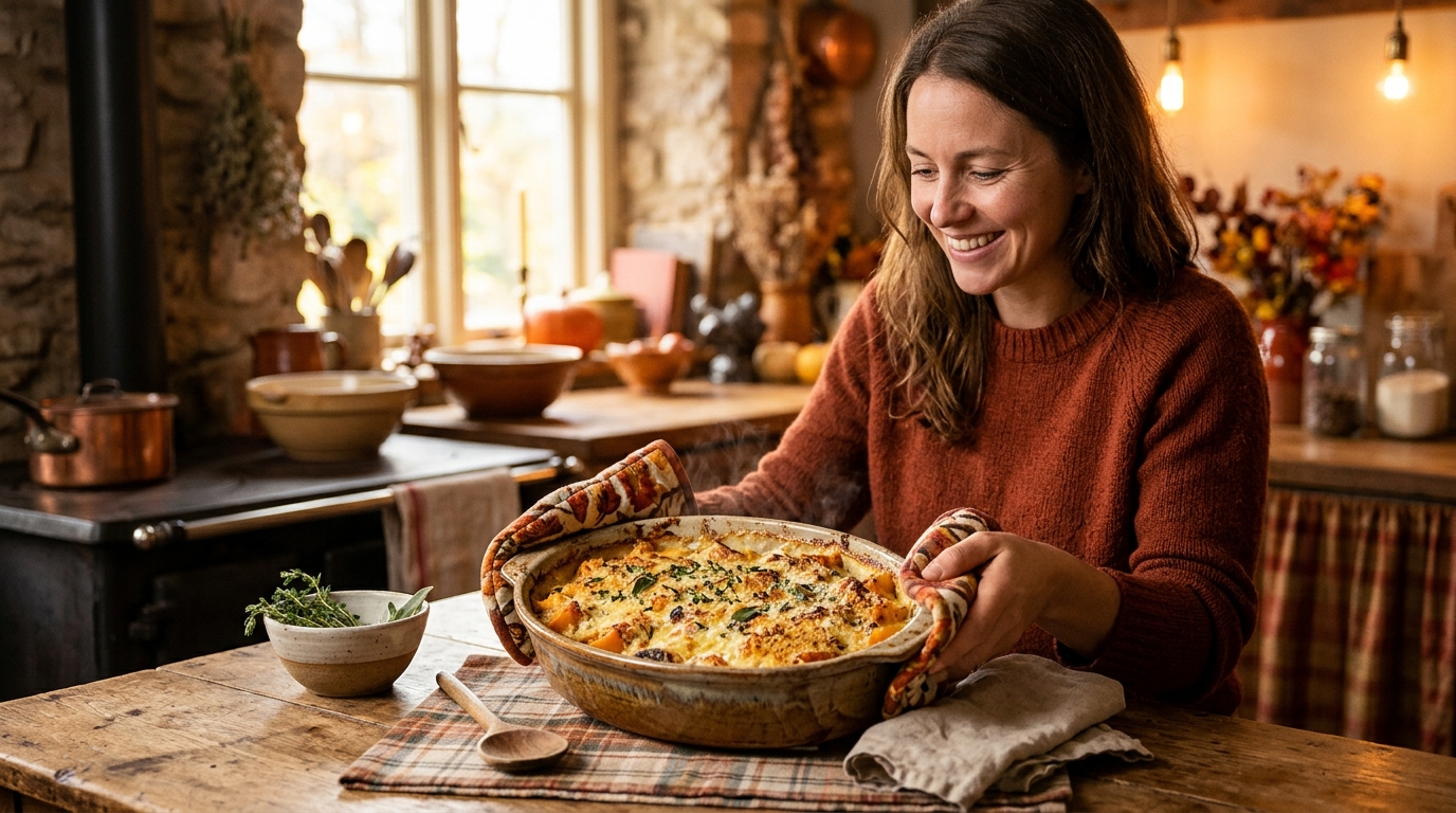 Gratin de butternut doré sortant du four