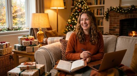 Femme préparant sa liste de cadeaux de Noël en octobre