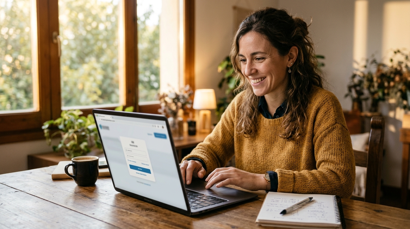 Femme consultant son espace allocataire sur ordinateur