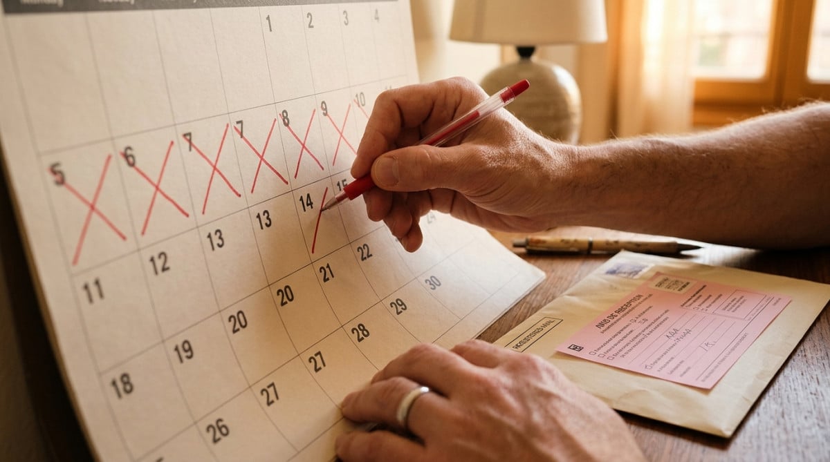 Calendrier annoté et lettre recommandée sur une table