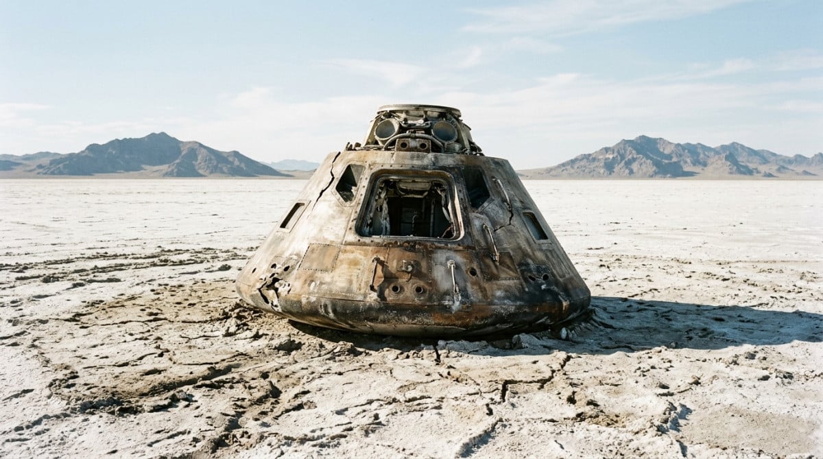 Capsule spatiale fissurée à moitié enfouie dans le désert de l'Utah
