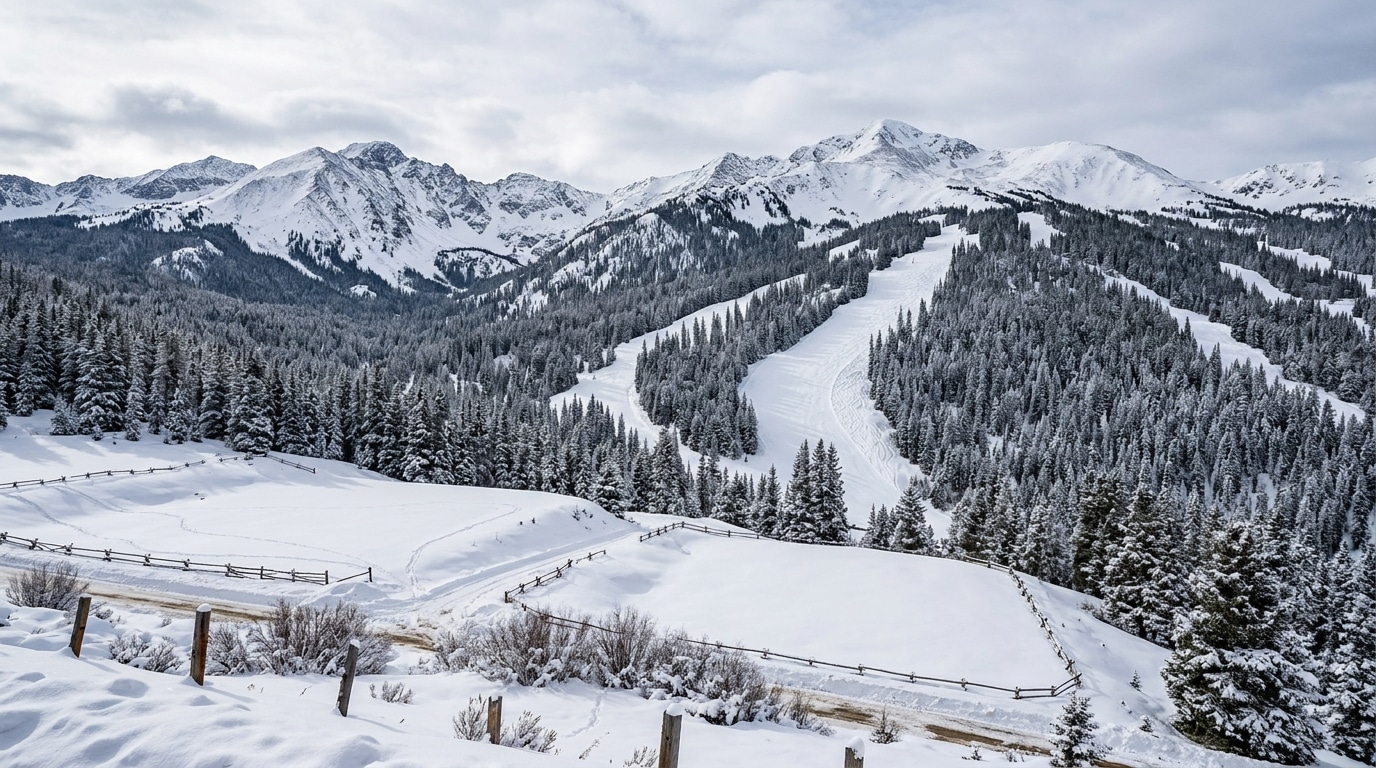 Pente de ski et grands terrains en montagne enneigée