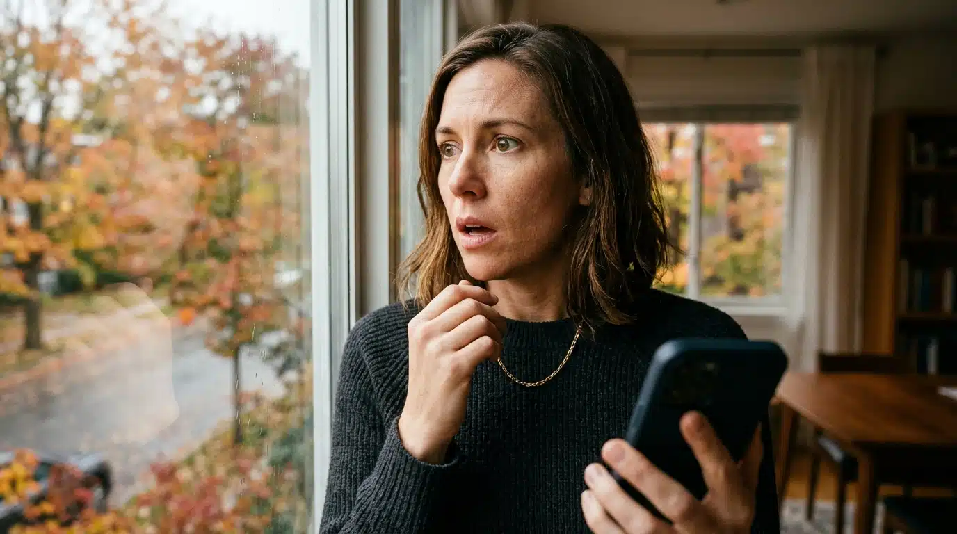 Personne bouleversée par une nouvelle près d'une fenêtre en automne