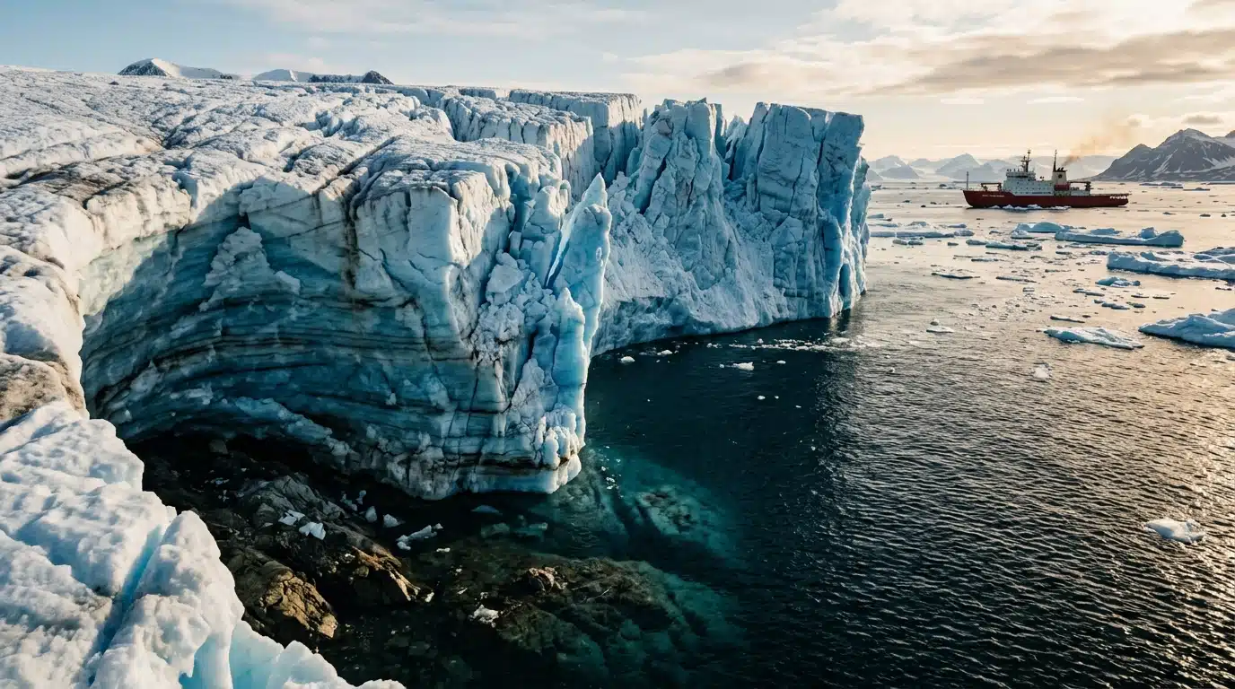Bord de glacier plongeant dans l'océan sombre