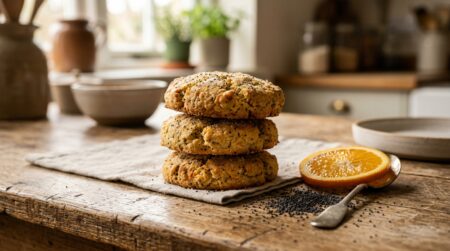 Biscuits à l'orange et aux graines de pavot sur table en bois
