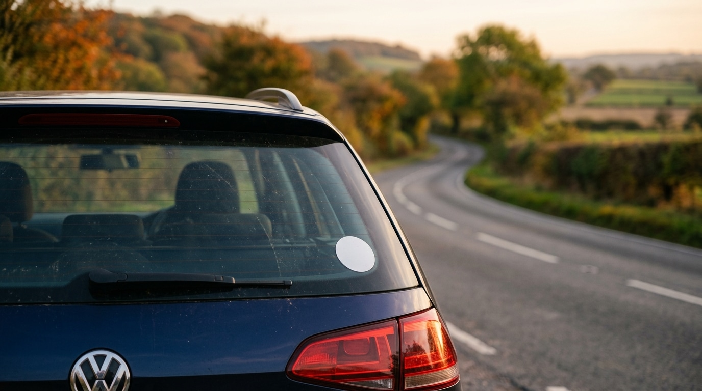 Autocollant discret sur la lunette arrière d'une voiture