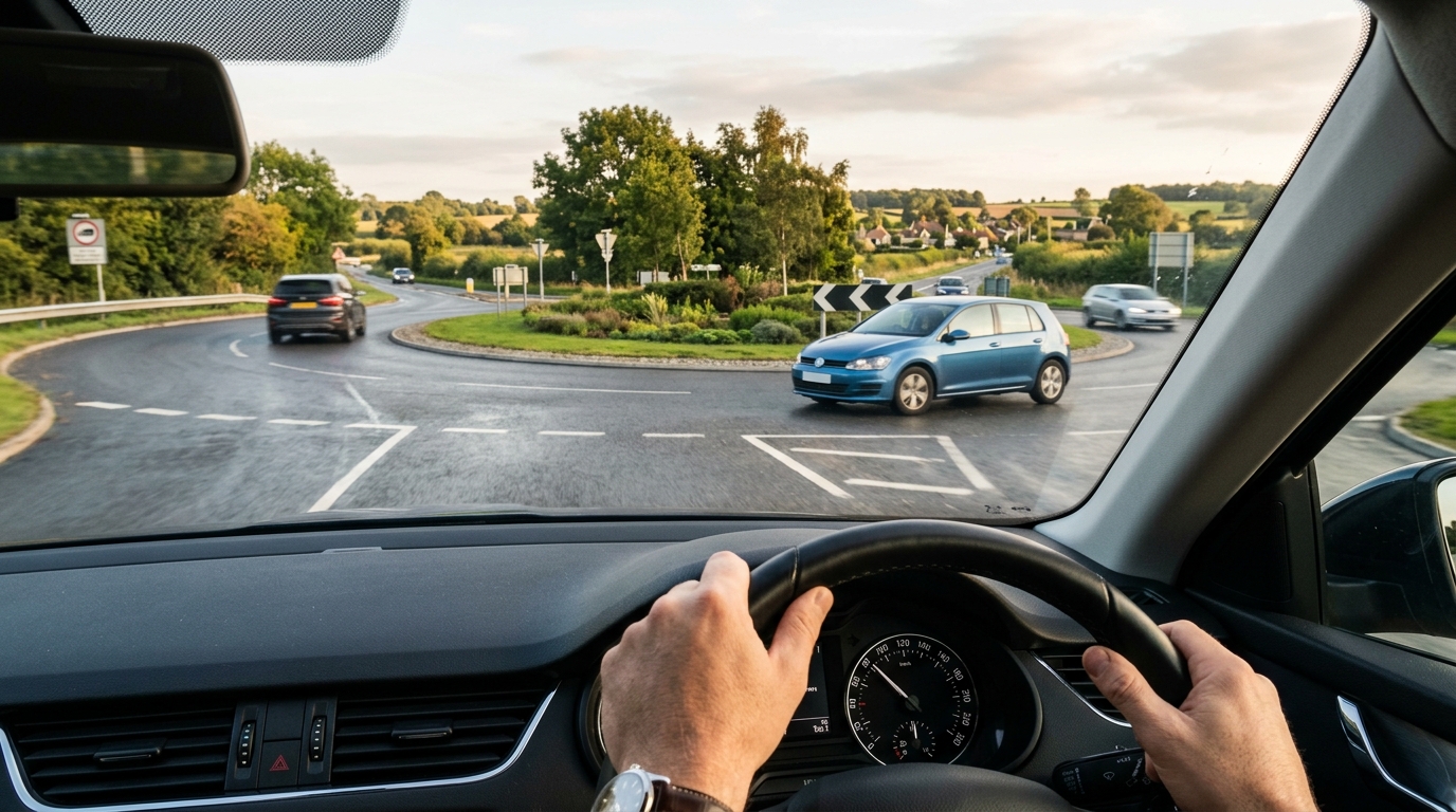 Conducteur abordant un giratoire pour repartir en sens inverse