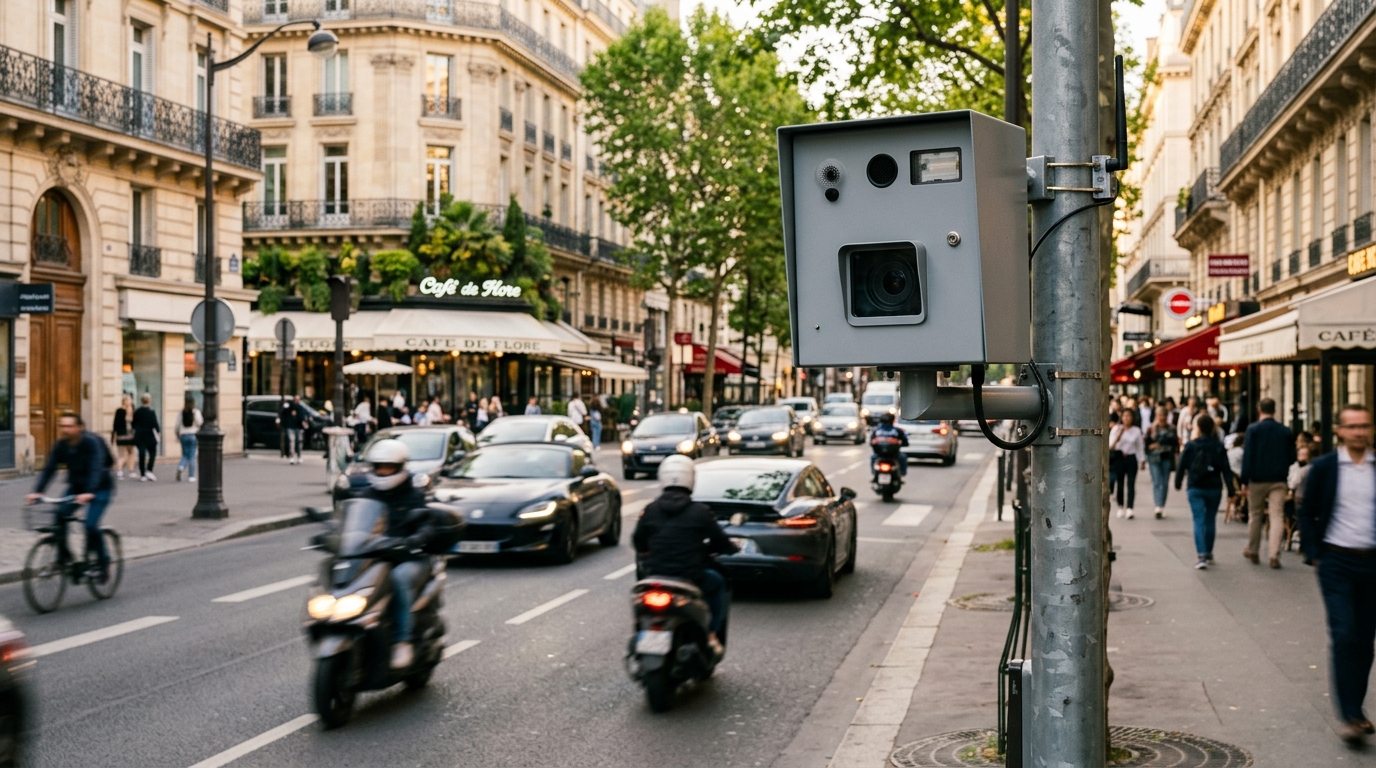 Boîtier de contrôle routier avec micros au bord d'un boulevard