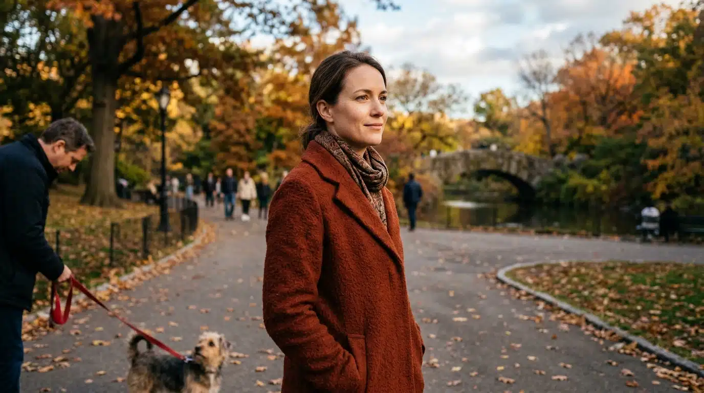 Promeneur qui passe son chemin devant un chien en laisse