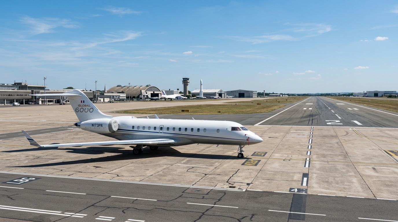 Jet privé posé sur le tarmac de l'aéroport du Bourget, lieu d'arrivée de la star à Paris