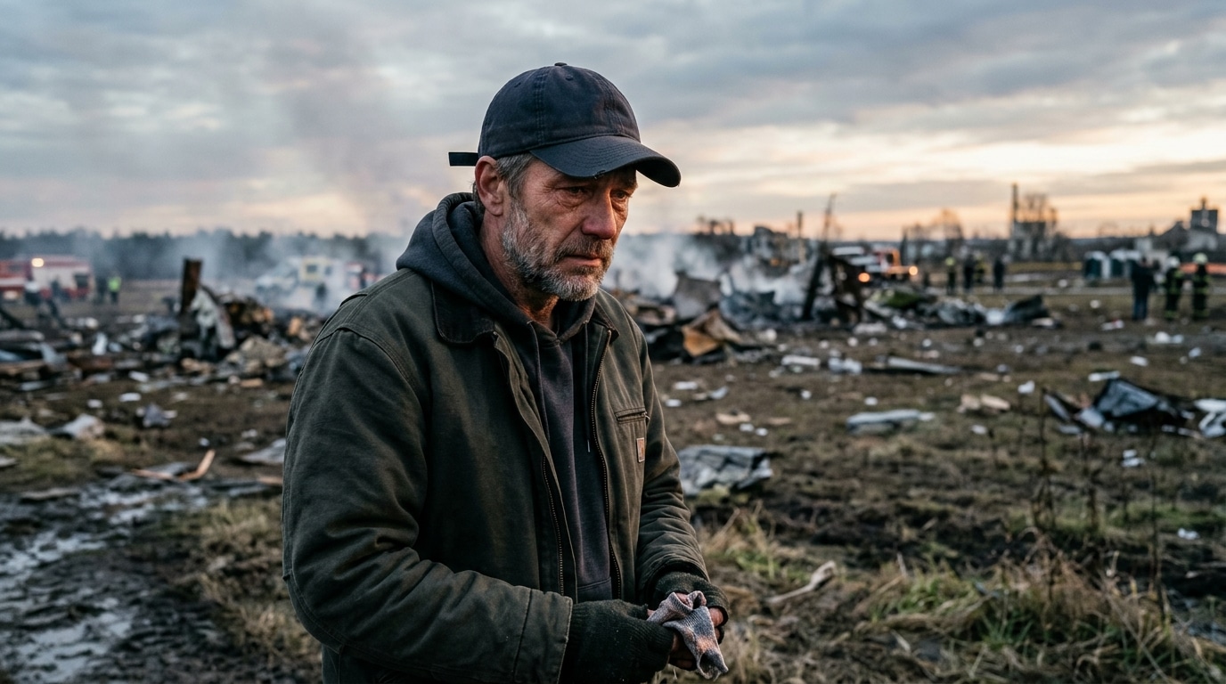Homme à casquette au visage fatigué devant un champ
