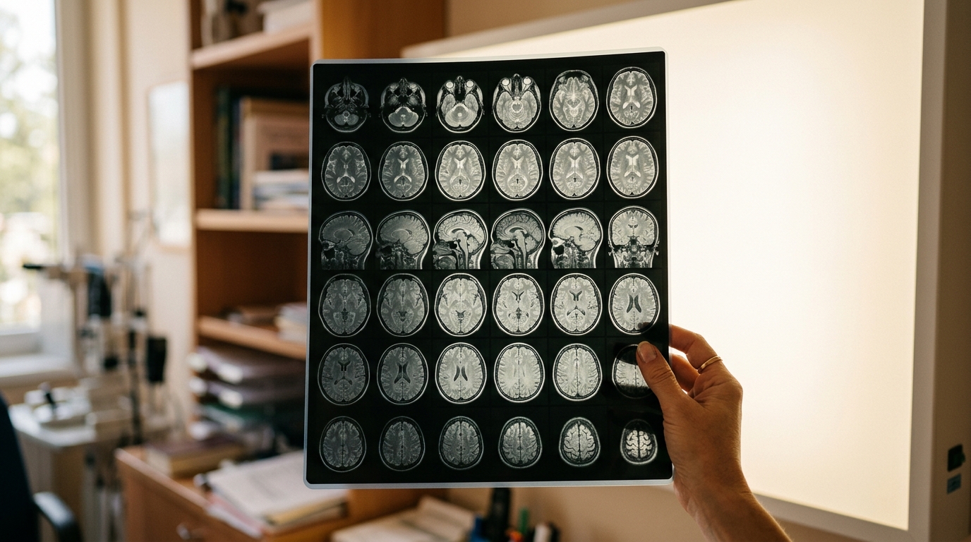 Radiographies d'un cerveau sur un négatoscope lumineux